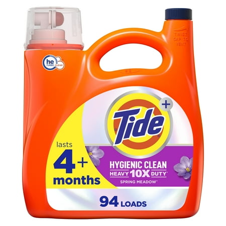 Tide Hygienic Clean Liquid Laundry Detergent, Spring Meadow, 94 Loads, 132 fl oz