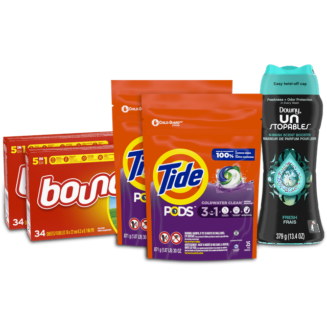 Tide Laundry Bundle with Tide Pods, Downy Unstopable Scent Beads, and