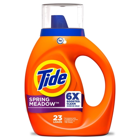 Tide Laundry Detergent Liquid with 6X Boosted Cleaning Power, Spring Meadow Scent, 29 fl oz, 23 Loads