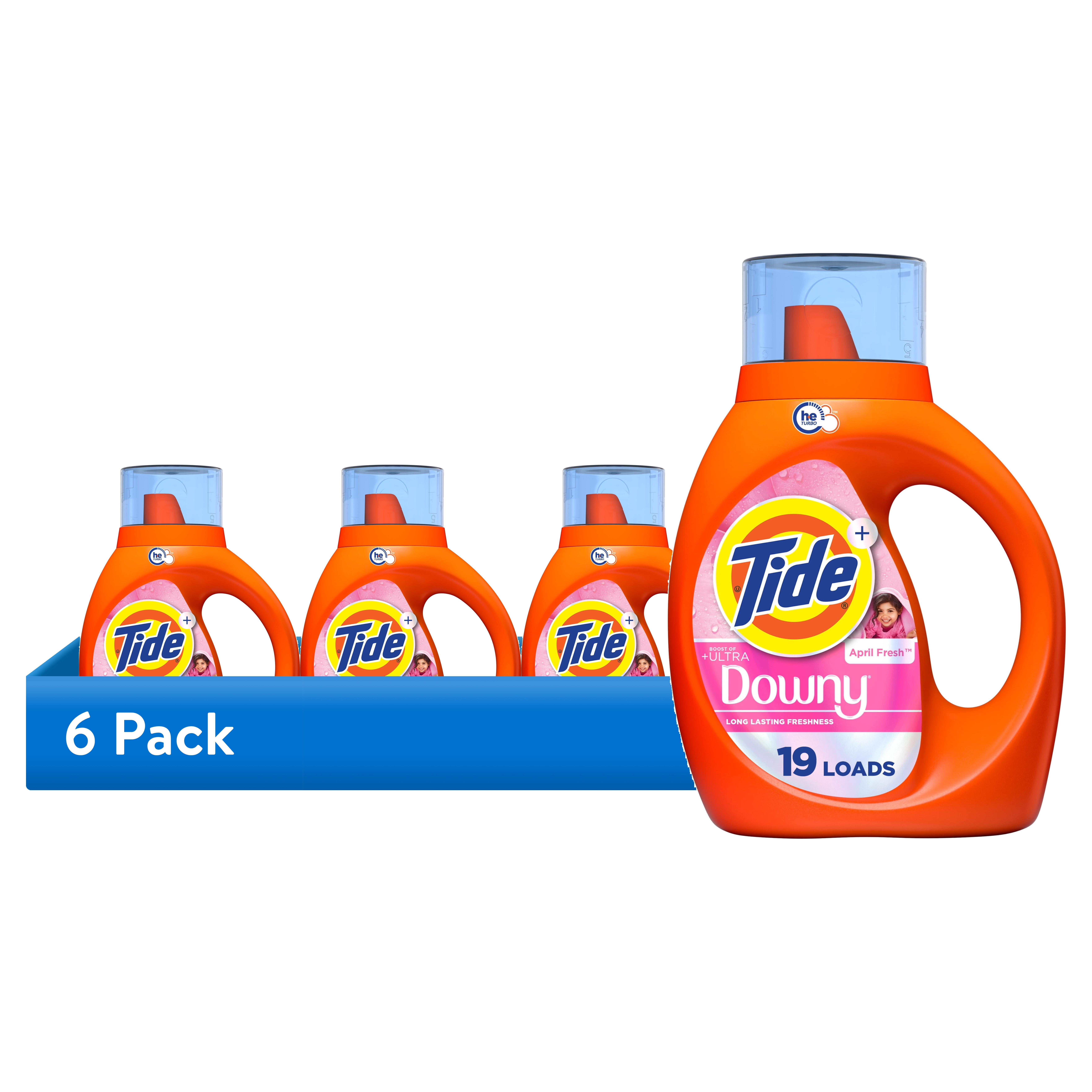 (6 pack) Tide Laundry Detergent Liquid Plus a Boost of Ultra Downy, April Fresh Scent, 27 fl oz, 19 Loads