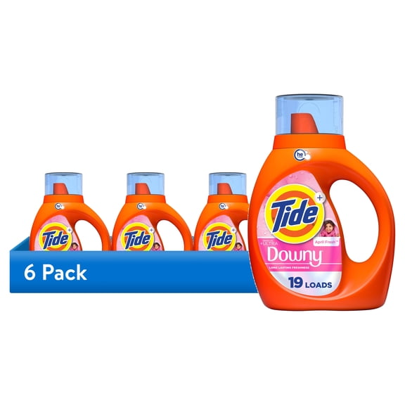 (6 pack) Tide Laundry Detergent Liquid Plus a Boost of Ultra Downy, April Fresh Scent, 27 fl oz, 19 Loads