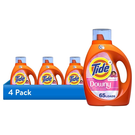 (4 pack) Tide Laundry Detergent Liquid Plus a Boost of Ultra Downy, April Fresh Scent, 92 fl oz, 65 Loads
