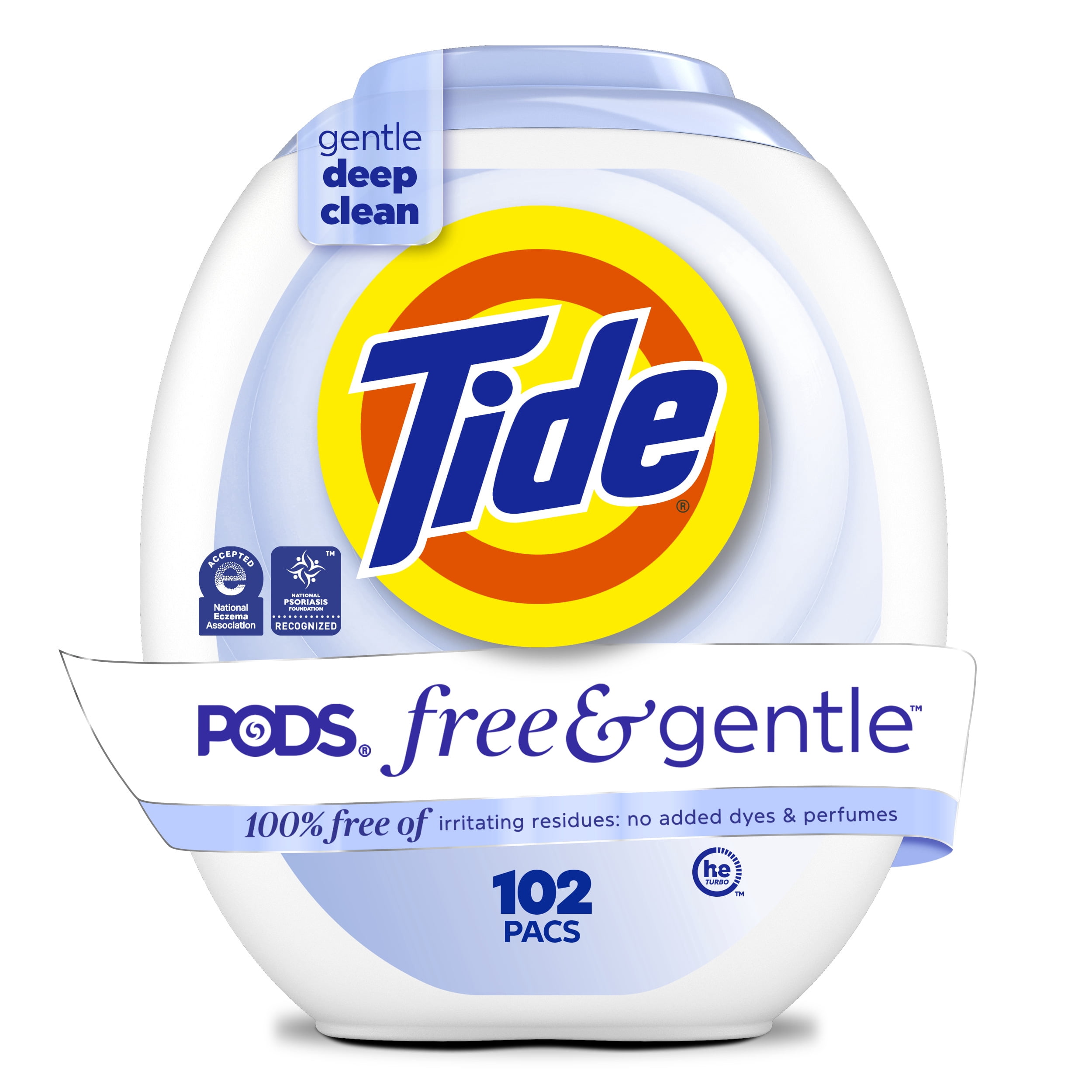 Tide PODS Laundry Detergent Soap Pacs, Free and Gentle, Hypoallergenic, Unscented, 102 Count