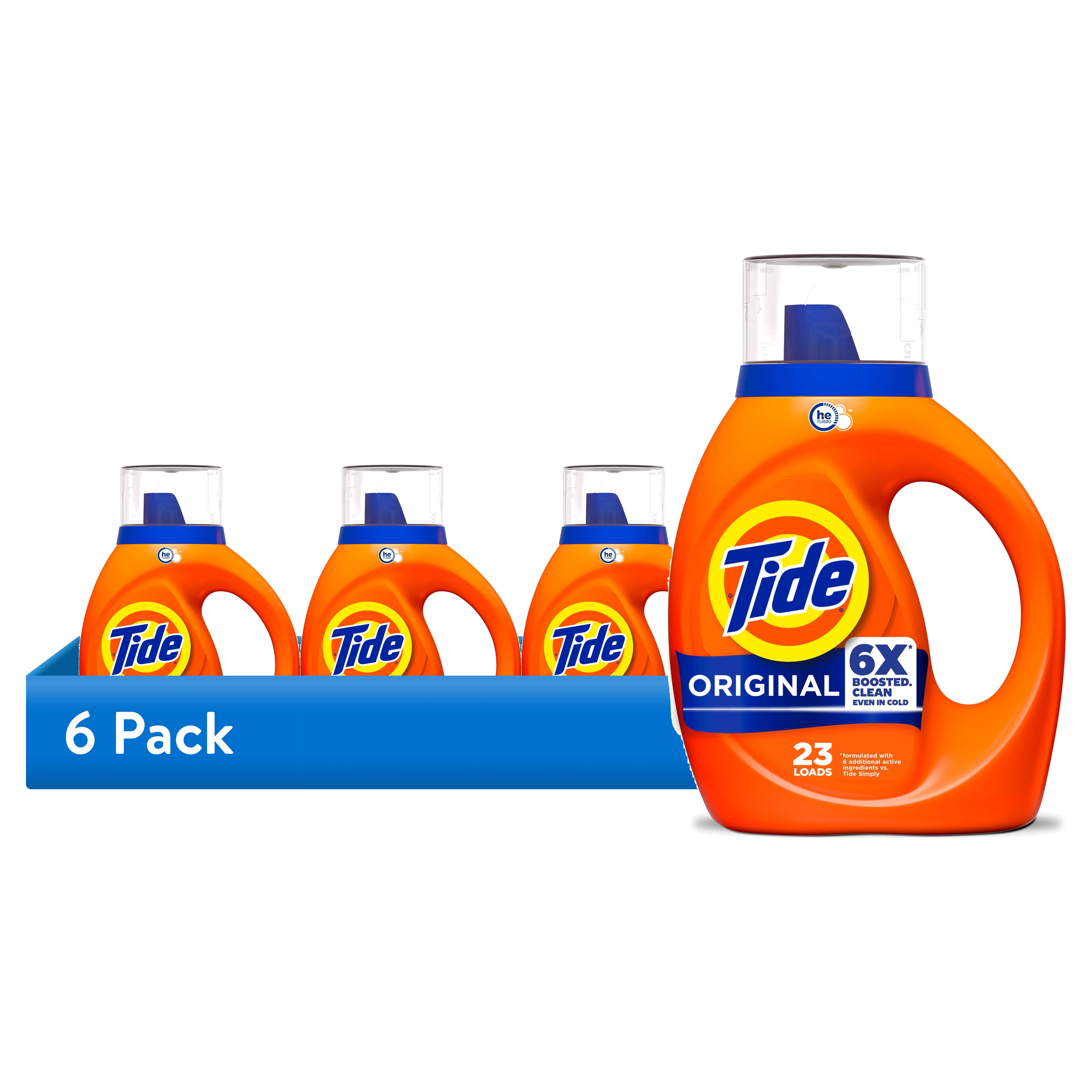 (6 pack) Tide Laundry Detergent Liquid with 6X Boosted Cleaning Power, Original Scent, 29 fl oz, 23 Loads