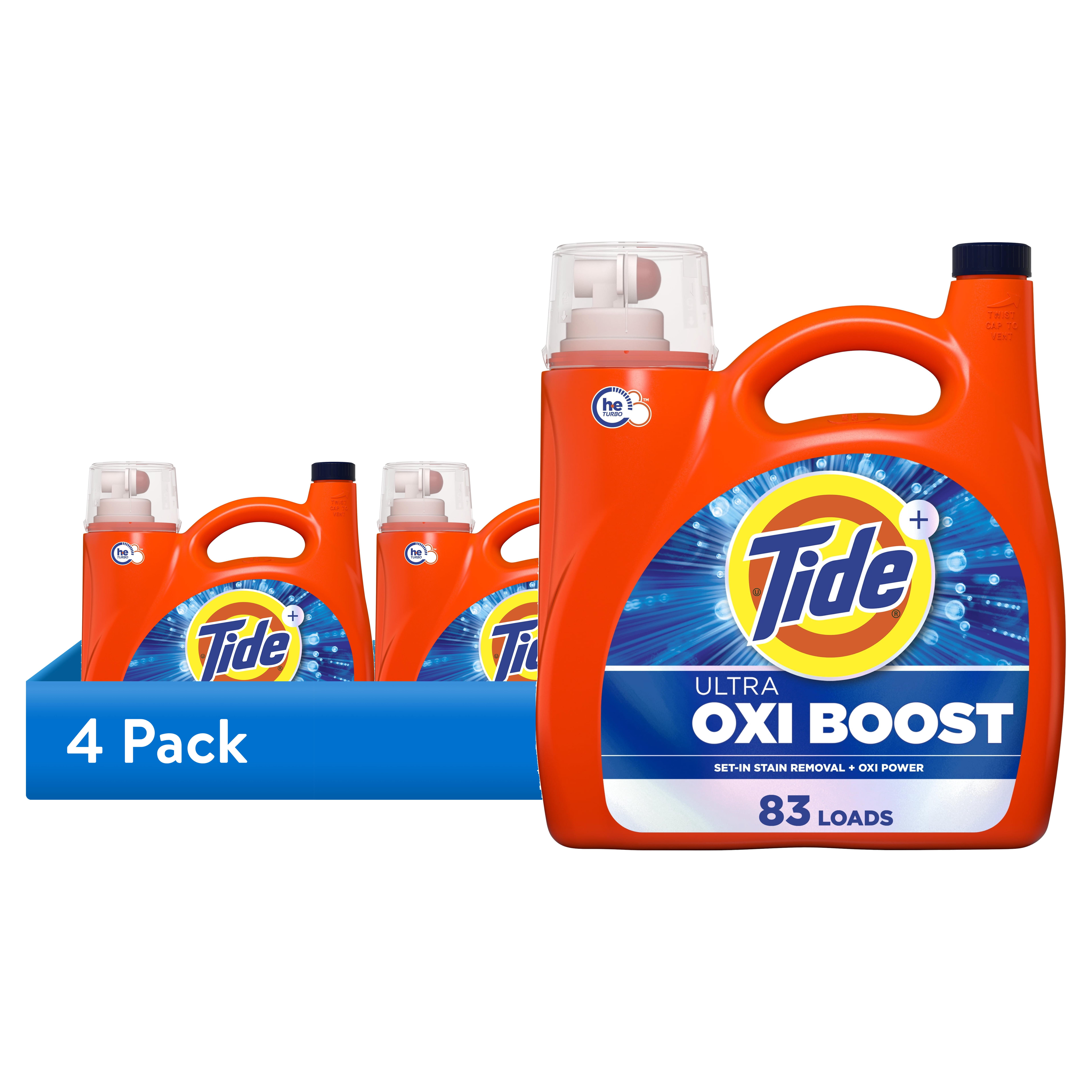 (4 pack) Tide Laundry Detergent Liquid with Ultra Oxi Boost, Advanced Stain Remover, 117 fl oz, 83 Loads