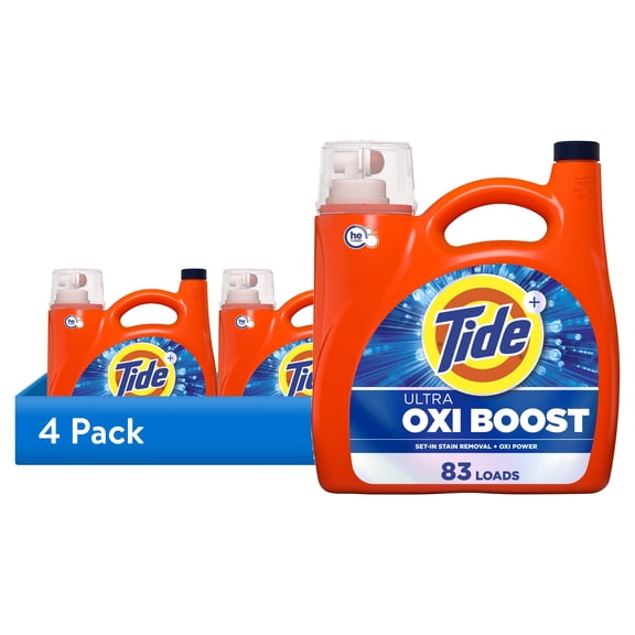 (4 pack) Tide Laundry Detergent Liquid with Ultra Oxi Boost, Advanced Stain Remover, 117 fl oz, 83 Loads