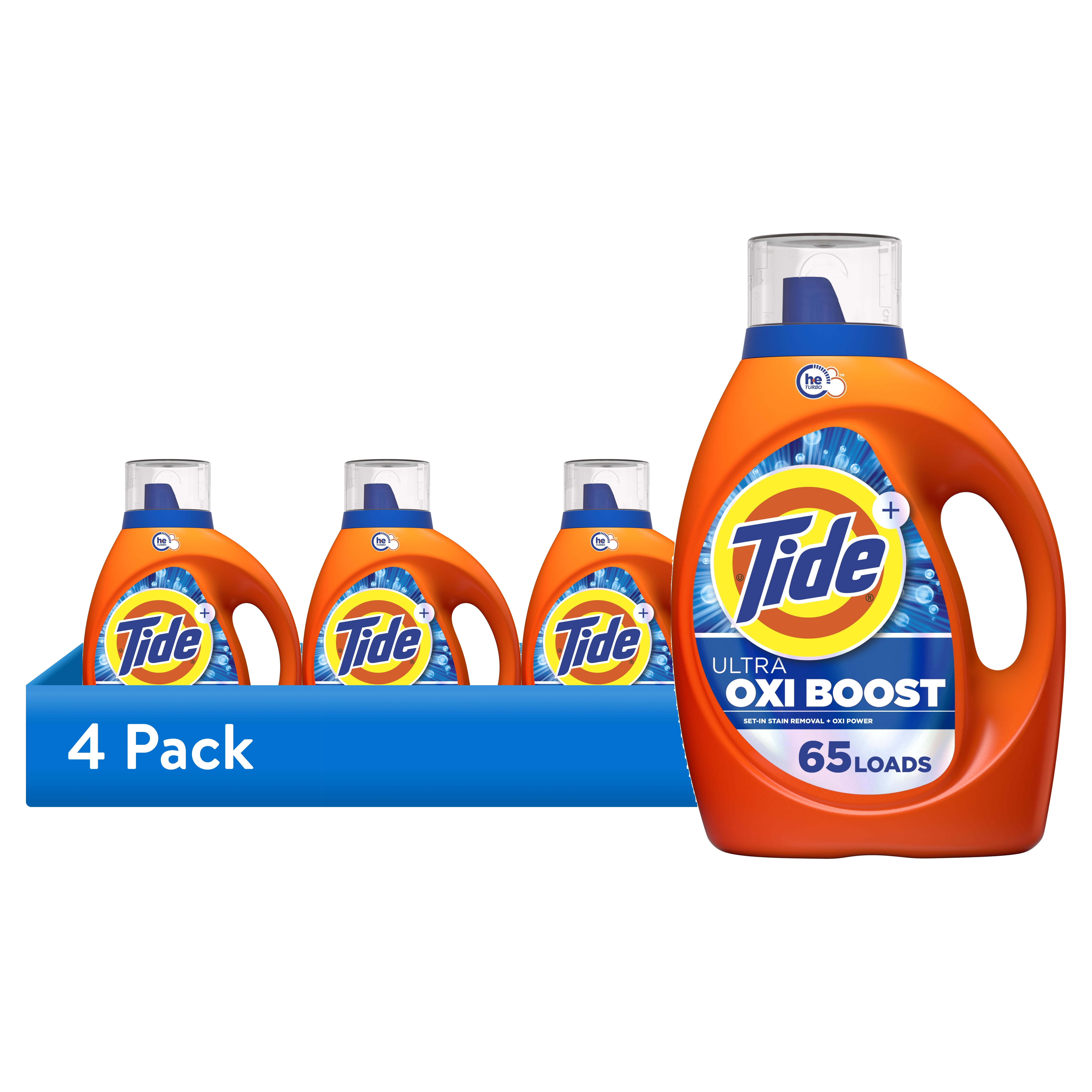 (4 pack) Tide Laundry Detergent Liquid with Ultra Oxi Boost, Advanced Stain Remover, 92 fl oz, 65 Loads