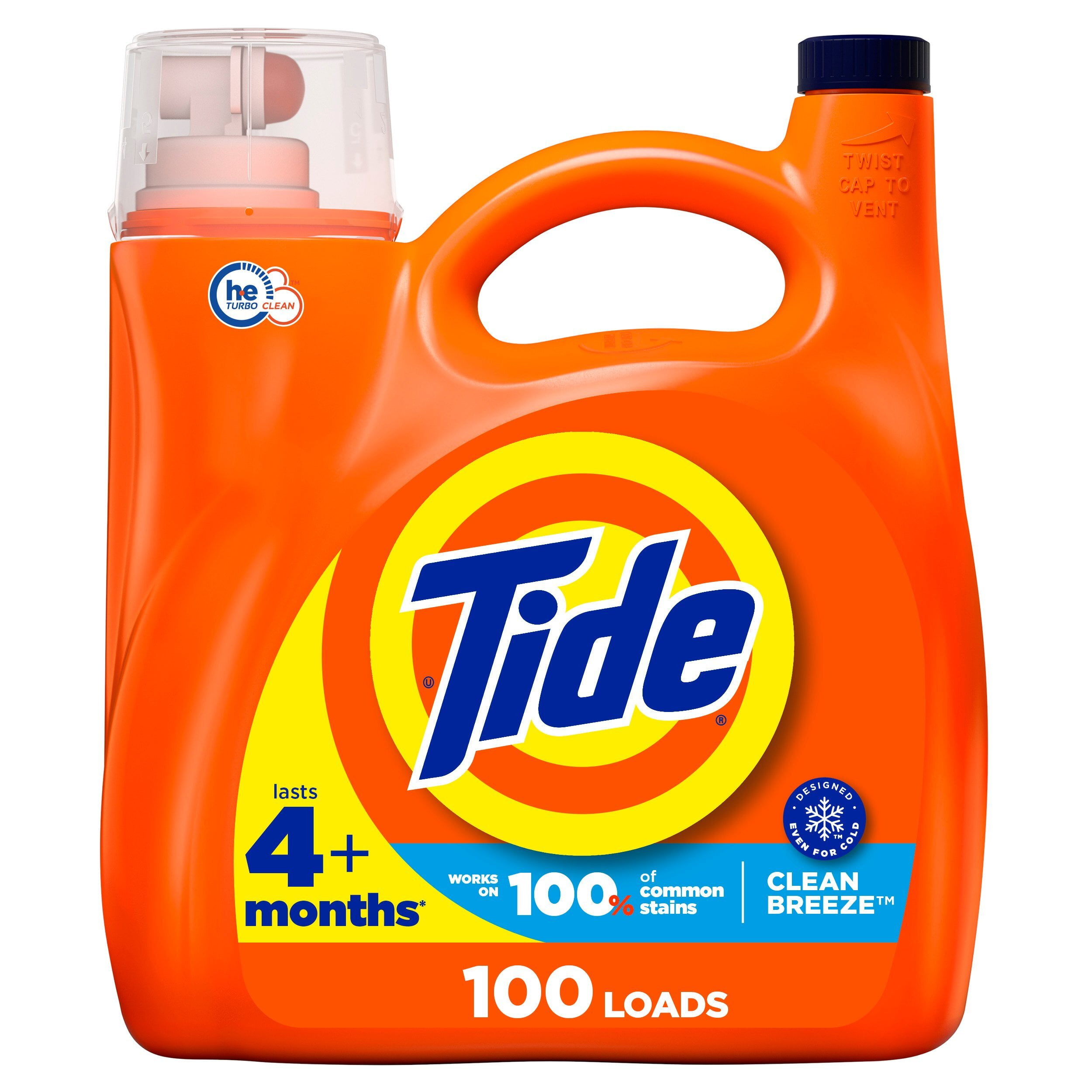 Tide Laundry Detergent Liquid with 6X Boosted Cleaning Power, Clean Breeze Scent, 125 fl oz, 100 Loads