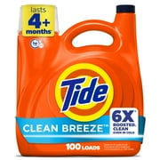 Tide Laundry Detergent Liquid with 6X Boosted Cleaning Power, Clean Breeze Scent, 125 fl oz, 100 Loads