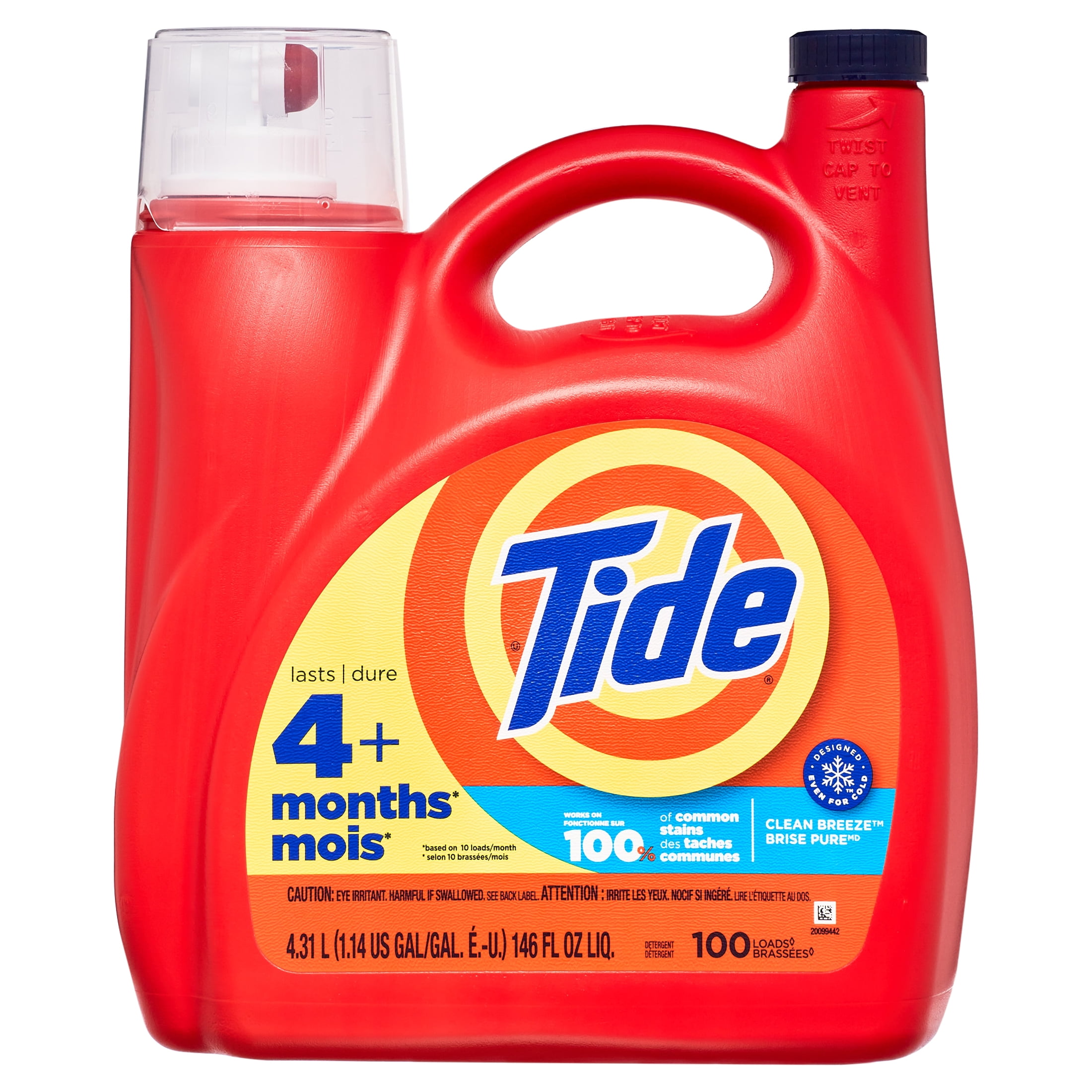 Tide Liquid Laundry Detergent, Clean Breeze, 100 loads, 146 oz