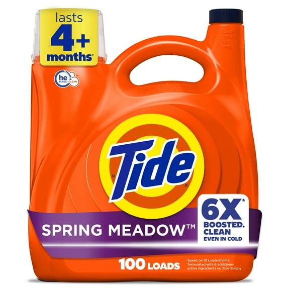 Tide Laundry Detergent Liquid with 6X Boosted Cleaning Power, Spring Meadow Scent, 125 fl oz, 100 Loads