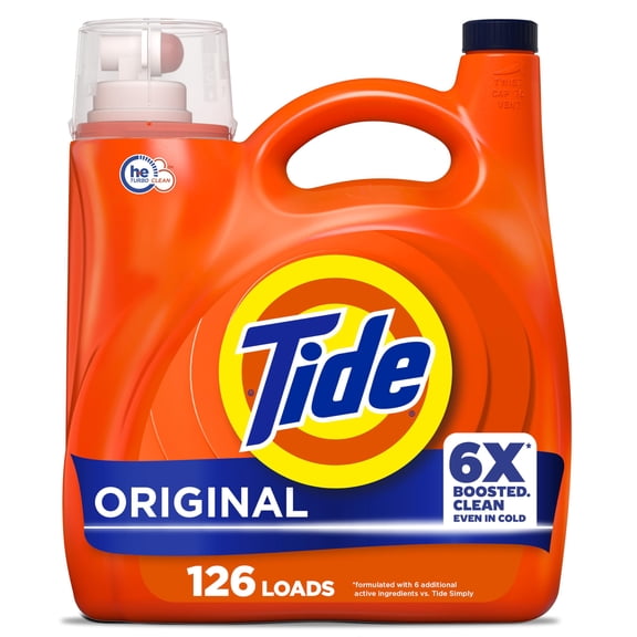 Tide Liquid Laundry Detergent, Original Scent, 126 Loads, 158 fl oz, Boosted Clean even in cold water, laundry soap, concentrated liquid detergent