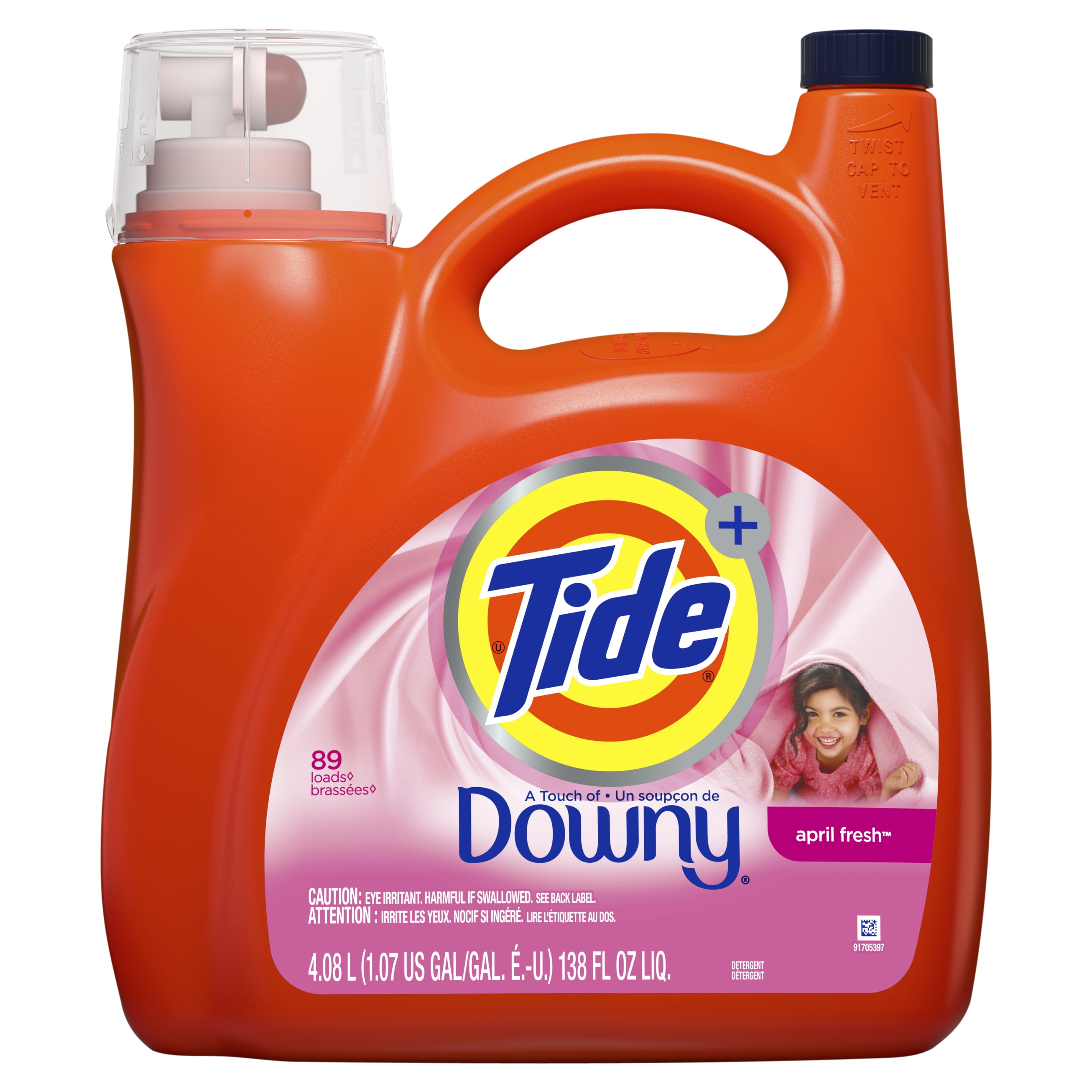 Tide Liquid Laundry Detergent with a Touch of Downy, April Fresh, 89 Loads 138 fl oz