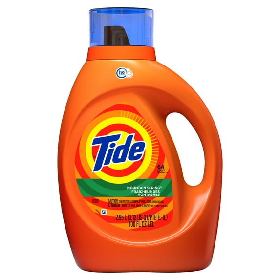 Tide Mountain Spring HE 64 Loads, Liquid Laundry Detergent, 100 Fl Oz