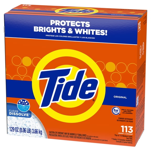 Tide Original Powder Laundry Detergent, Original Scent, 129 oz, 113 Loads
