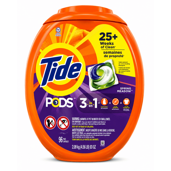 Tide PODS 3 in 1 Laundry Detergent Pacs, Spring Meadow, 93 oz, 96 Count