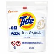 Tide PODS Free & Gentle Laundry Detergent Pacs, Unscented, HE Compatible, 19 Count 14 oz