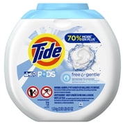 Tide PODS Free & Gentle, Liquid Laundry Detergent Pacs, 72 count