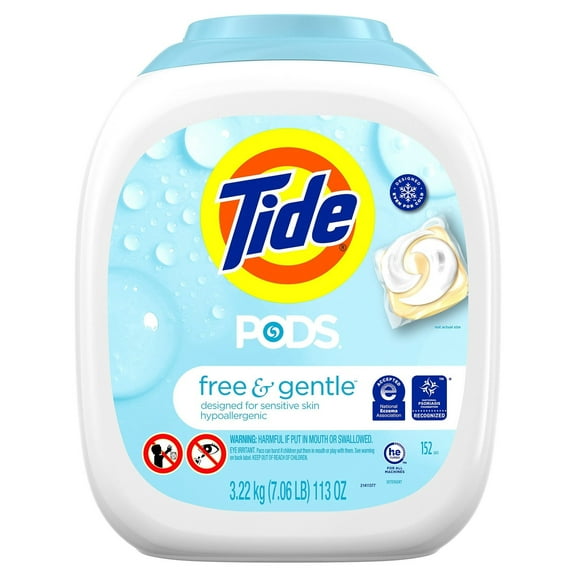 Tide PODS Laundry Detergent, Free & Gentle, HE Compatible, Unscented, 152 Count