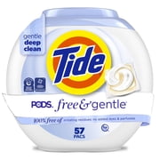 Tide PODS Laundry Detergent Soap Pacs, Free and Gentle, Hypoallergenic, Unscented, 57 Count