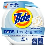 Tide PODS Free and Gentle Liquid Laundry Detergent Pacs, Hypoallergenic, Unscented, 57 Count