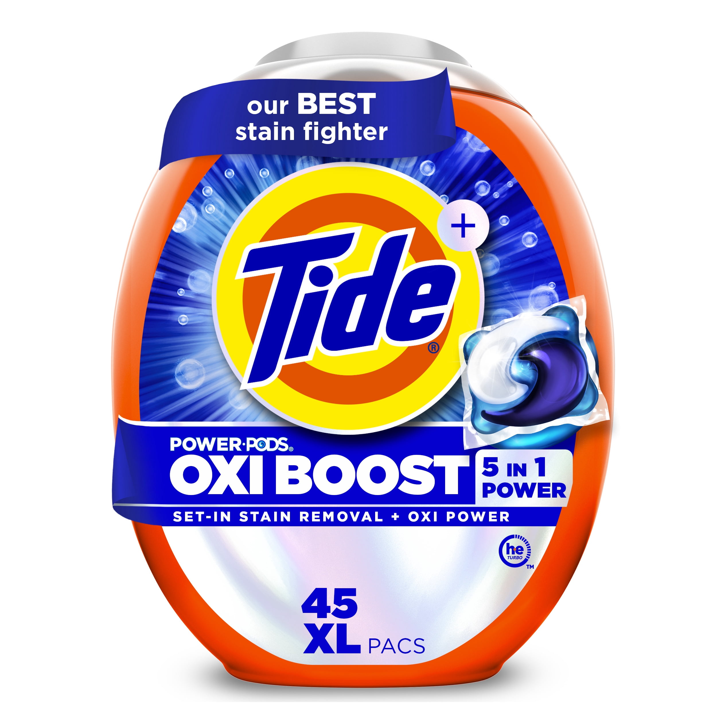 Tide PODS Laundry Detergent Pacs, Oxi Boost Power PODS with Stain Remover and Oxi Power, 45 Count