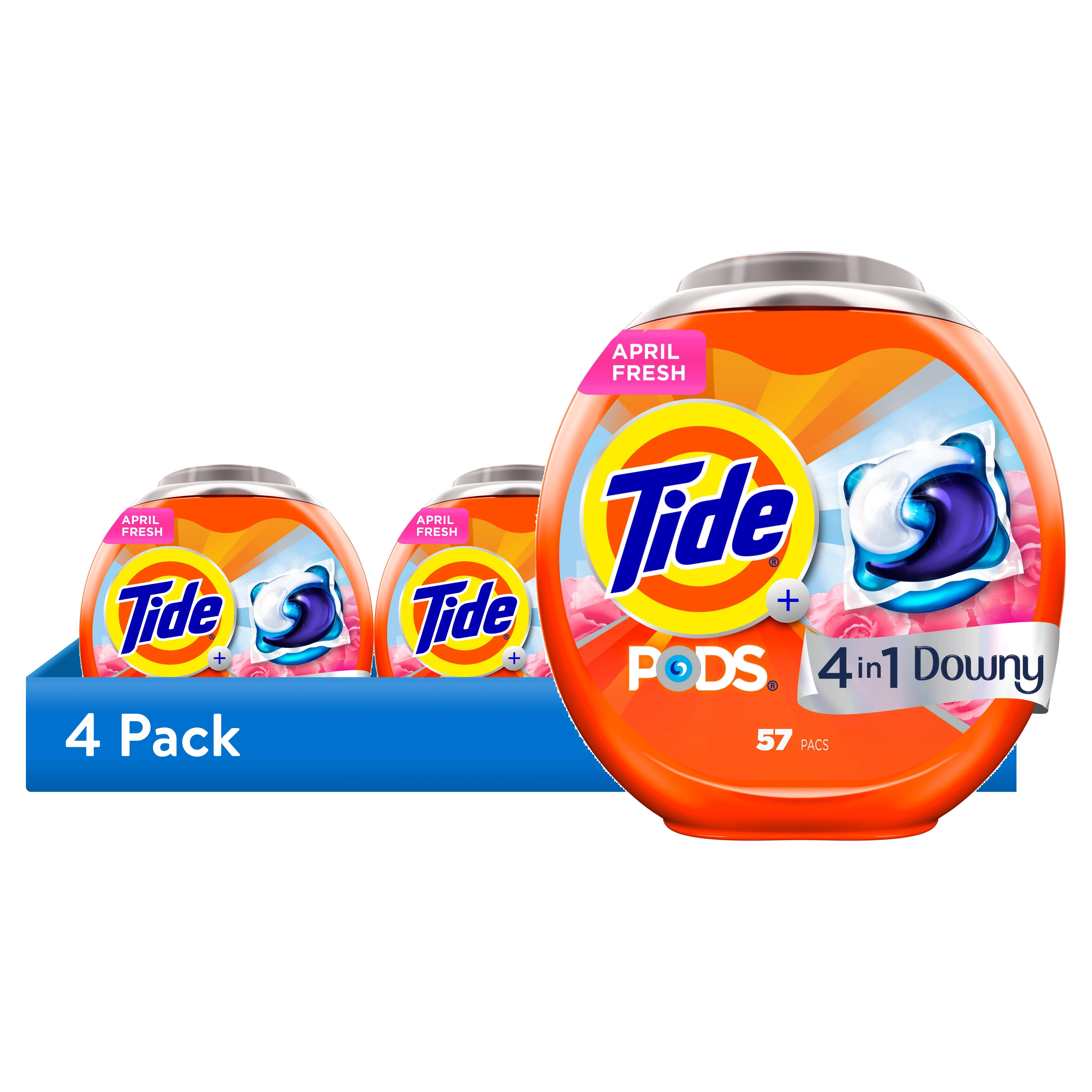 (4 pack) Tide PODS Laundry Detergent Pacs with a Touch of Downy Freshness, 3X Cleaning Power, 57 Count