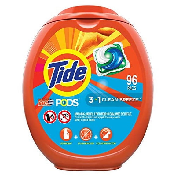 Tide PODS Laundry Detergent Soap PODS, High Efficiency (HE), Clean Breeze Scent, 96 Count