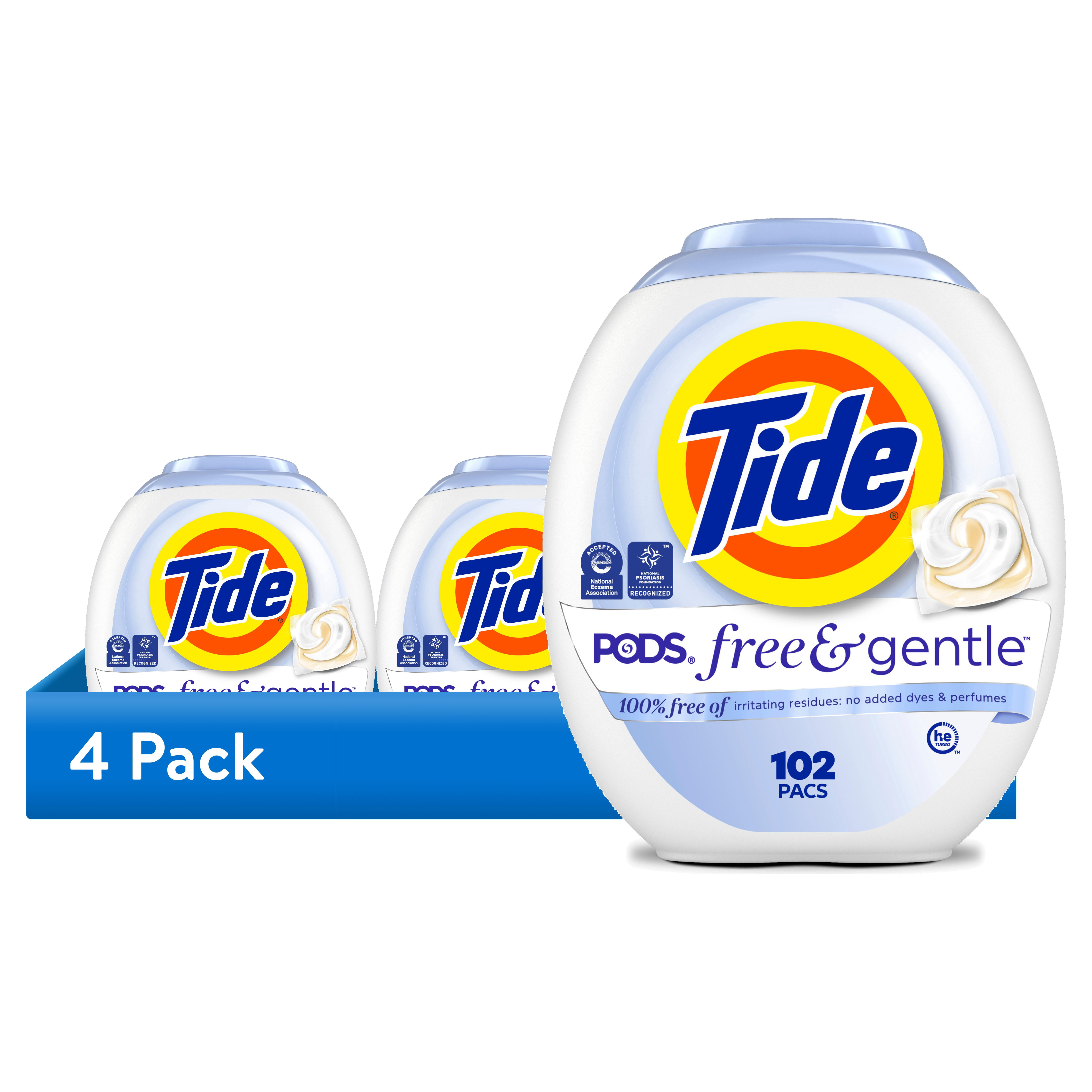 (4 pack) Tide PODS Free & Gentle laundry detergent, 102 ct, Trusted, gentle laundry detergent pods, 100% free of irritating residues: no added dyes and perfumes