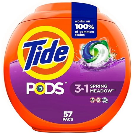Tide PODS Laundry Detergent Soap Pacs, HE Compatible, 57 ct, Powerful 3-in-1 Clean, Spring Meadow
