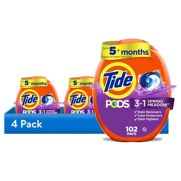 (4 pack) Tide PODS Liquid Laundry Detergent Packs, Spring Meadow Scent, 102 Count