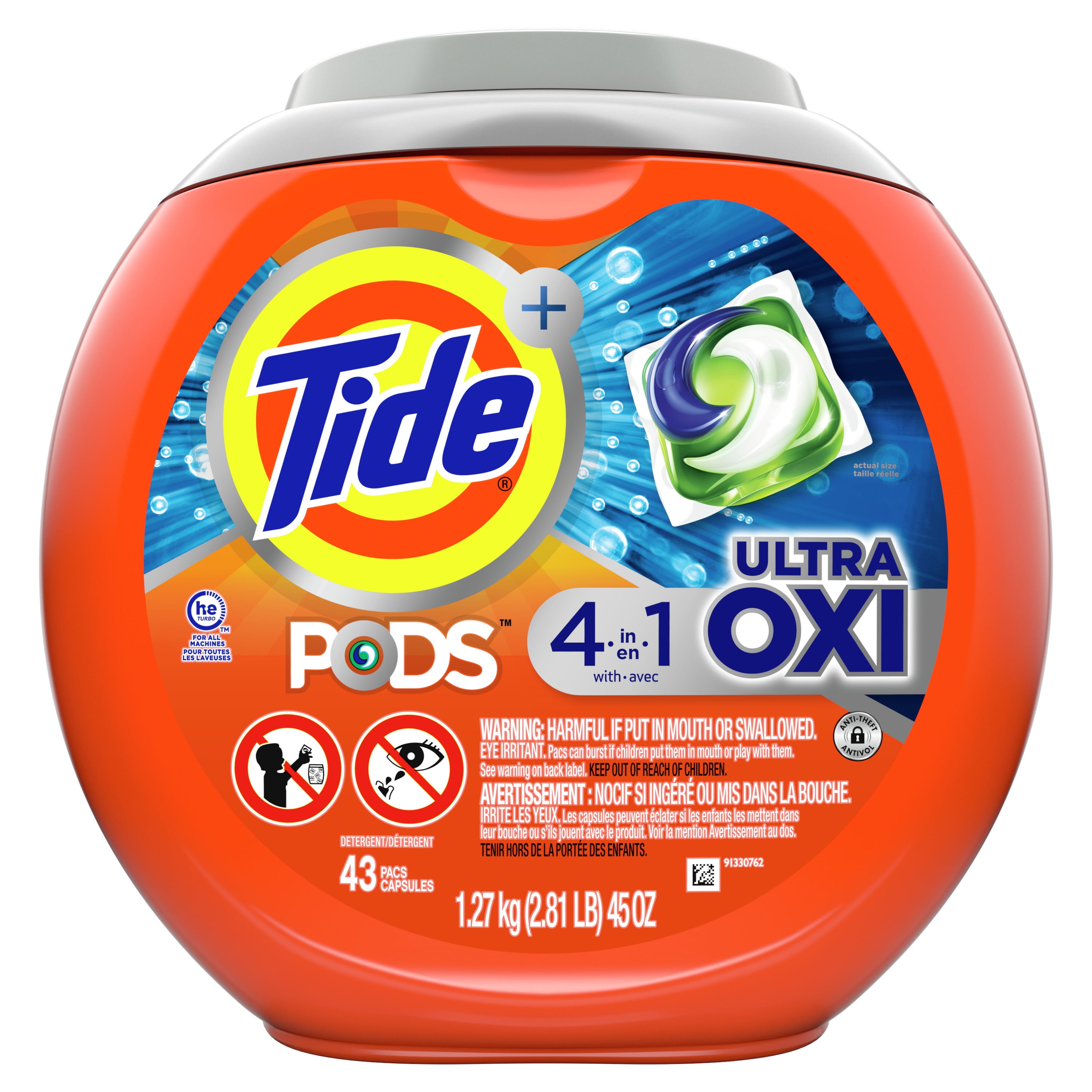 Tide PODS Liquid Laundry Detergent Pacs, 4n1 Ultra Oxi, HE Compatible 43 Count, Built in Pre