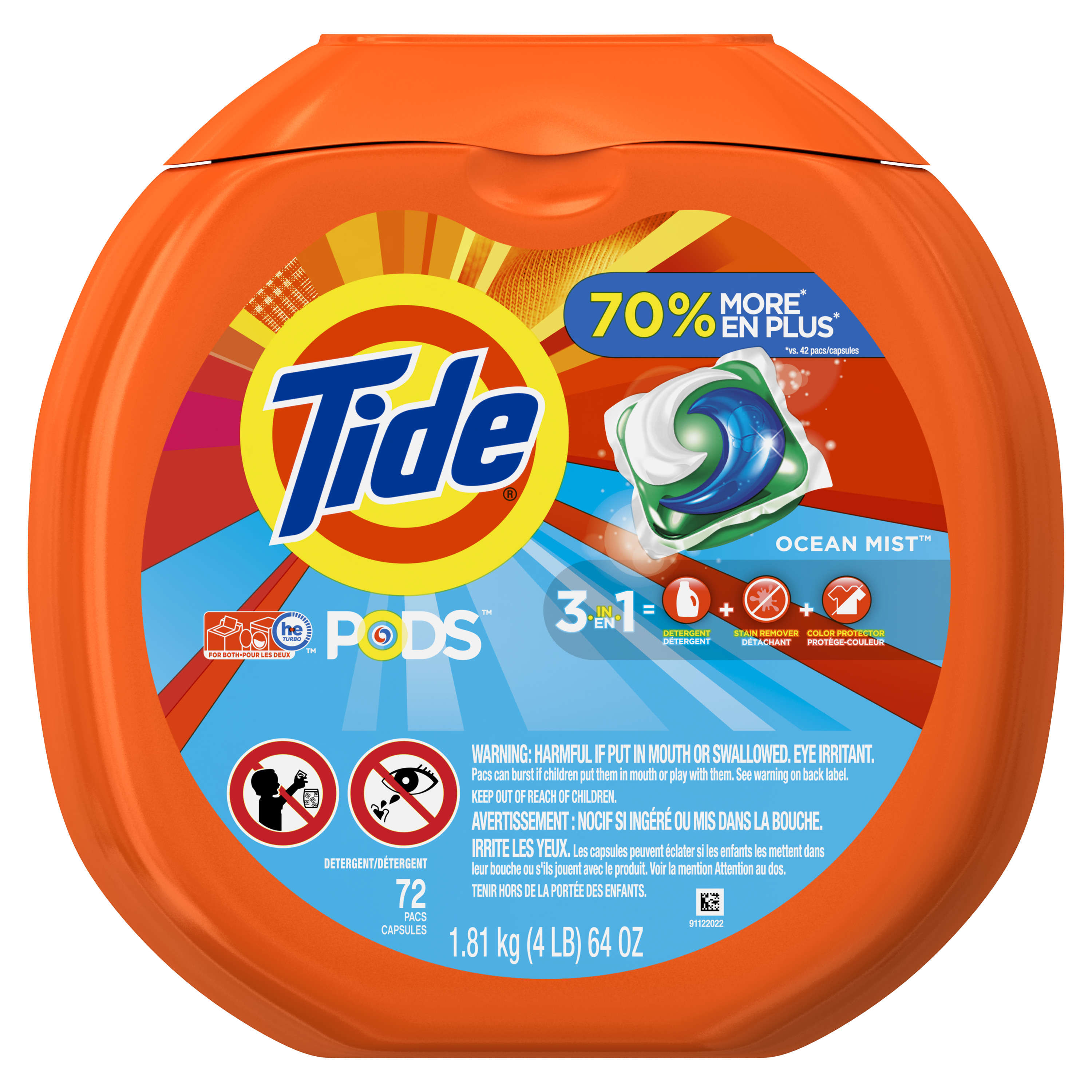 Tide PODS Liquid Laundry Detergent Pacs, Ocean Mist, 72 loads - image 1 of 9