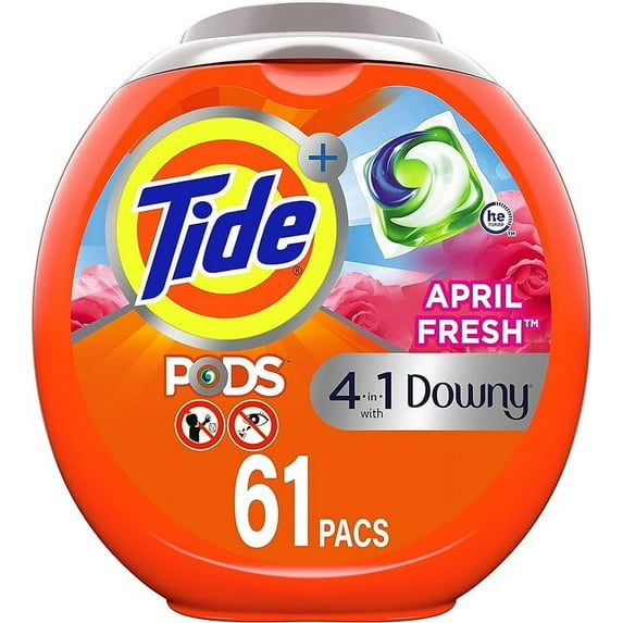 Tide PODS Plus Downy 4 in 1 HE Turbo Laundry Detergent Soap Pods, April Fresh Scent, 61 Count Tub - Packaging May Vary