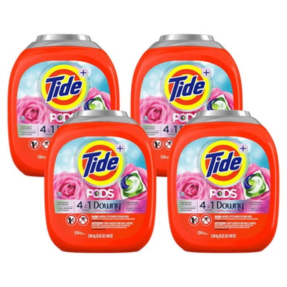 Tide PODS with Downy, Liquid Laundry Detergent Pacs, April Fresh - 104-Count(4/Case)