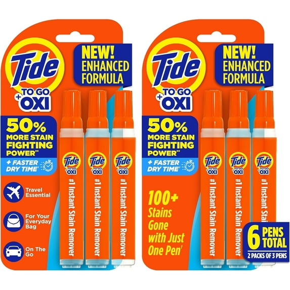 Tide Pen Stain Remover for Clothes, Tide To Go Pen, Instant Stain Remover Pen & Spot Cleaner, Portable & Travel-Friendly, Works on Food & Drink Stains, 3 Count (Pack of 2), Packaging May Vary