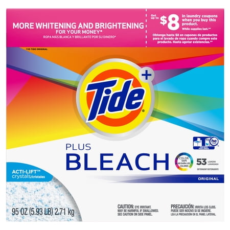 Tide Plus Bleach 53 Loads, Powder Laundry Detergent, 95 Oz