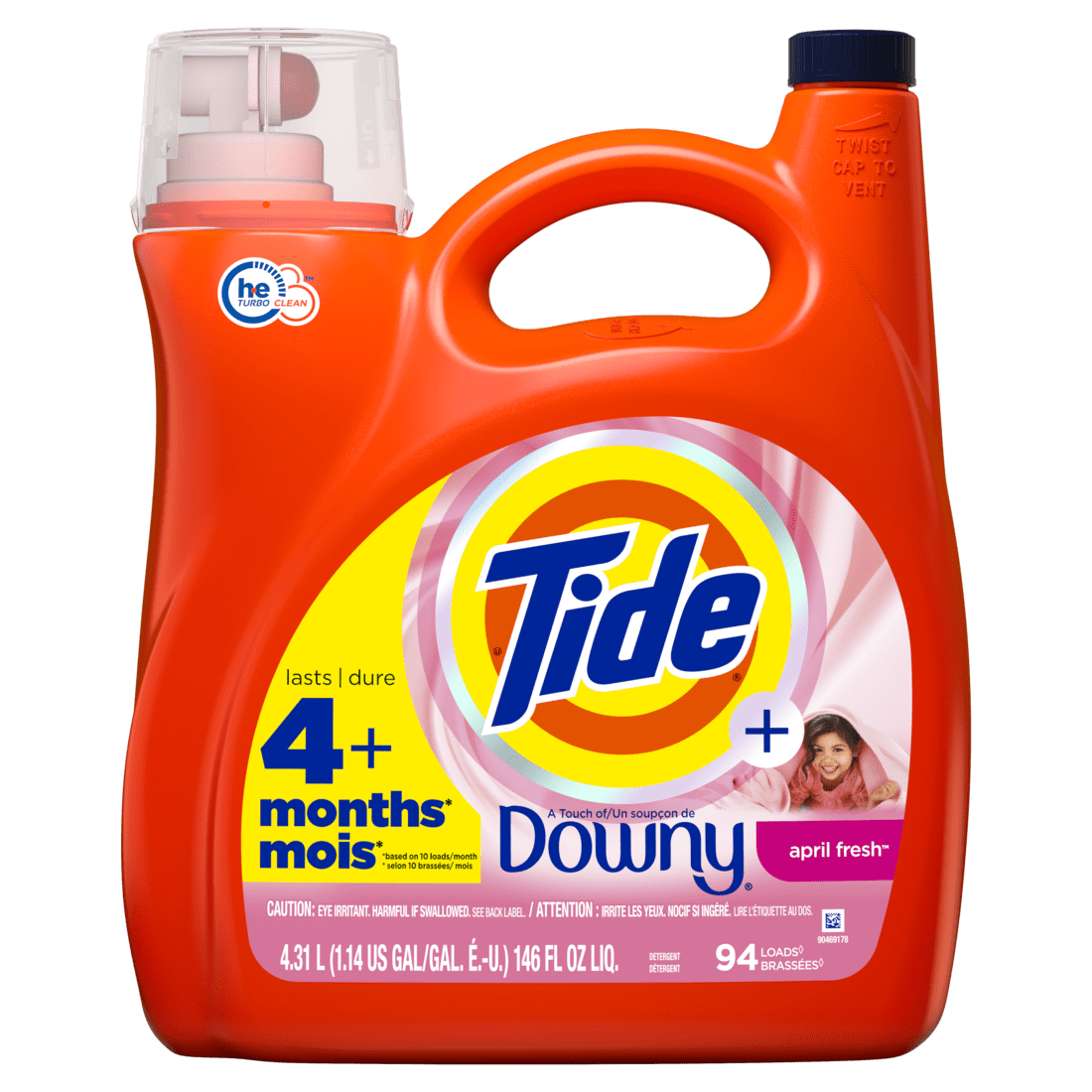 Tide Plus Downy Liquid Laundry Detergent, April Fresh, 146 fl oz, 94 Loads