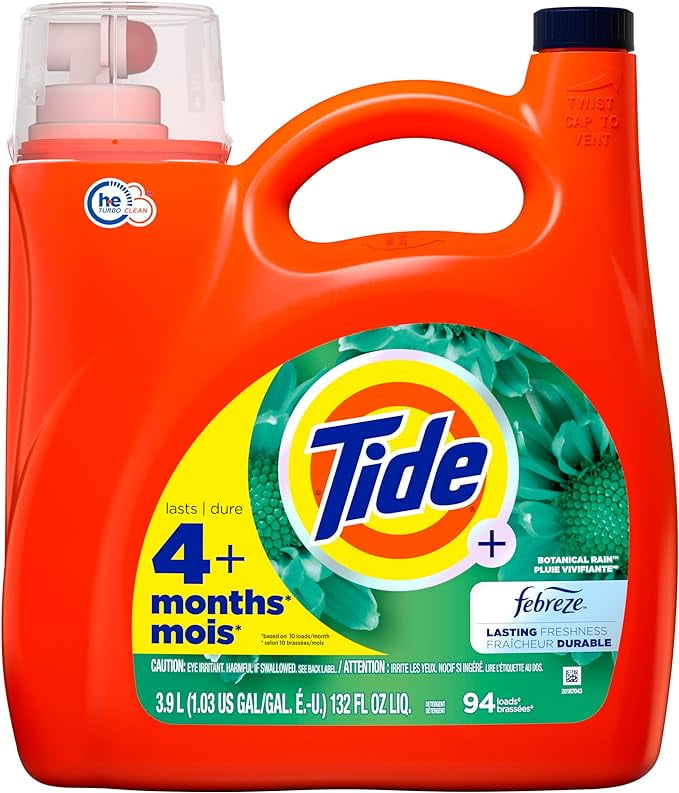 Tide Plus Febreze, HE Turbo Clean Detergent, Botanical Rain, 132 fl oz ...