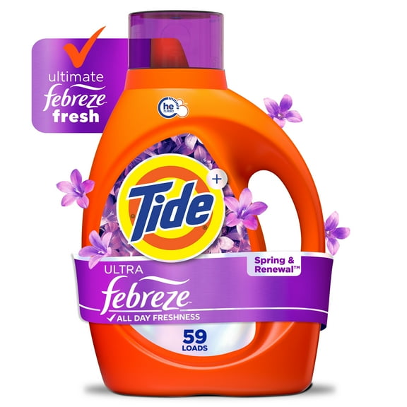 Tide Ultra Febreze Liquid Laundry Detergent, Spring & Renewal Scent, 84 fl oz, 59 Loads