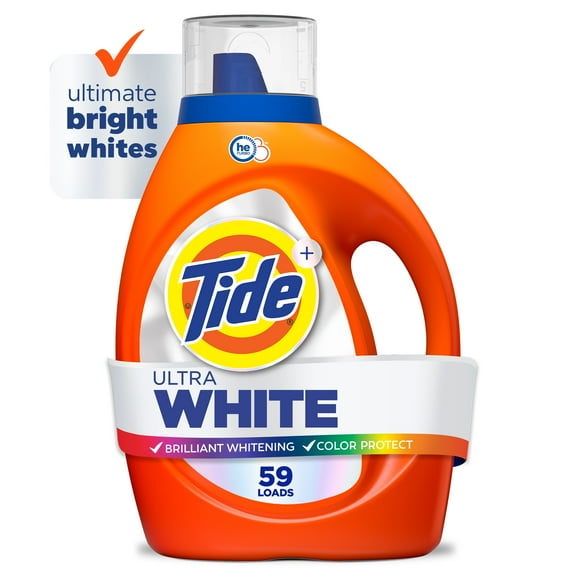 Tide Ultra White Liquid Laundry Detergent, Brilliant Whitening + Color Protect, 84 fl oz, 59 Loads