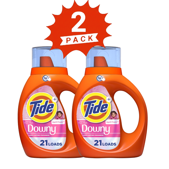 Tide Plus Ultra Downy Liquid Detergent, April Fresh Scent, 60 fl oz, 42 Loads (2-Pack)