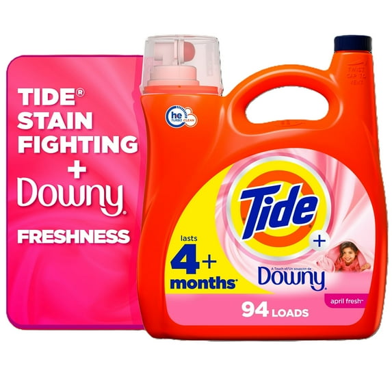 Tide Plus a Touch of Downy Liquid Laundry Detergent, April Fresh Scent, 132 fl oz, 94 Loads (4 Pack)