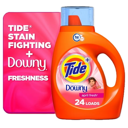 Tide Plus a Touch of Downy Liquid Laundry Detergent, April Fresh, 24 Loads, 34 fl oz, HE Compatible