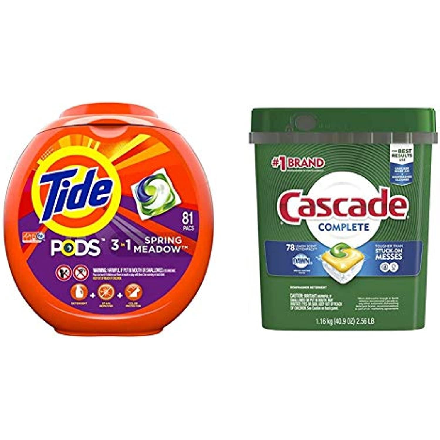 Tide Pods 3 In 1 He Turbo Laundry Detergent Pacs, Spring Meadow Scent, 81 Ct & Cascade Complete