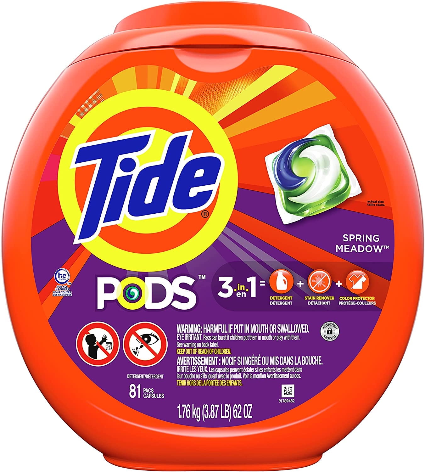 Tide Pods 3 in 1, Laundry Detergent Pacs, Spring Meadow Scent, 81 Count