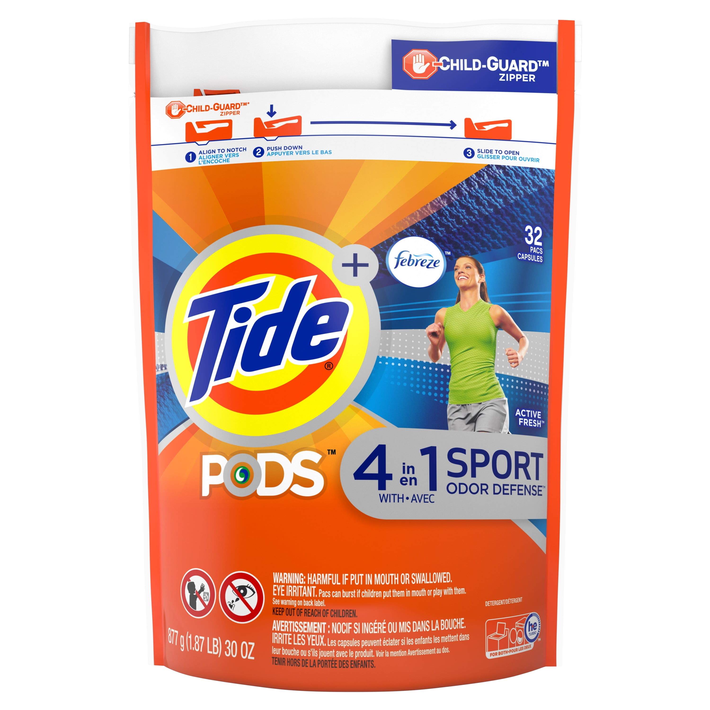 Tide Pods Febreze Sport Odor Defense Laundry Detergent Pacs, 32 Ct
