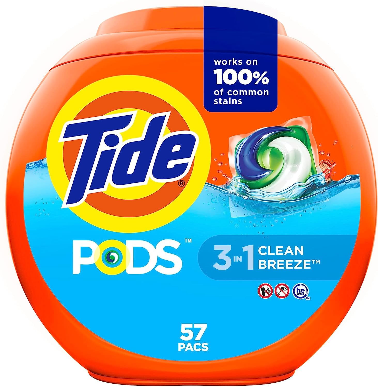 Tide Pods Laundry Detergent, Clean Breeze, 57 Pacs Capsules, 46 Ounce