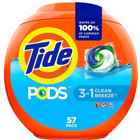 Tide Pods Laundry Detergent, Clean Breeze, 57 Pacs Capsules, 46 Ounce