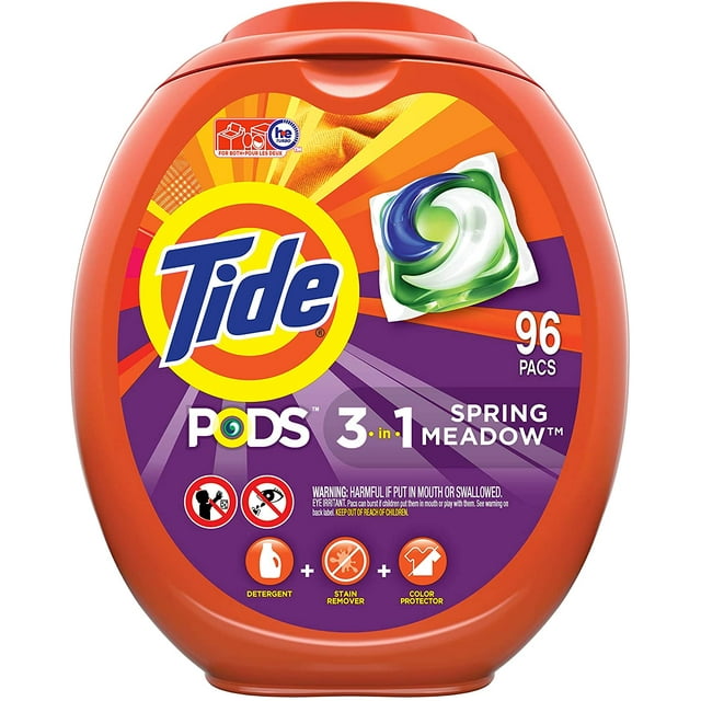 Tide Pods Laundry Detergent Soap, High Efficiency, Spring Meadow Scent, 96 Count